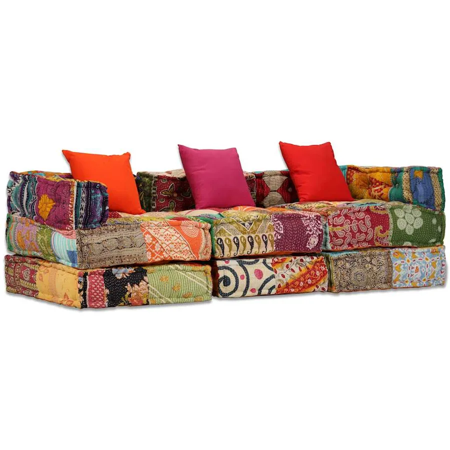 Pouf modulaire à 3 places Patchwork Tissu - 16