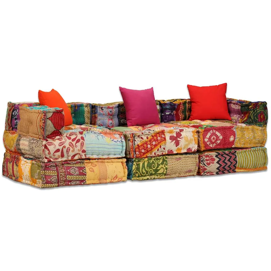 Pouf modulaire à 3 places Patchwork Tissu - 17