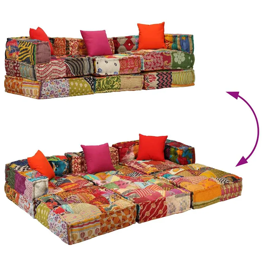 Pouf modulaire à 3 places Patchwork Tissu - 18
