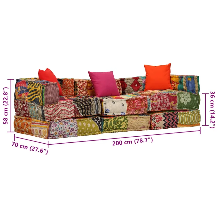 Pouf modulaire à 3 places Patchwork Tissu - 19