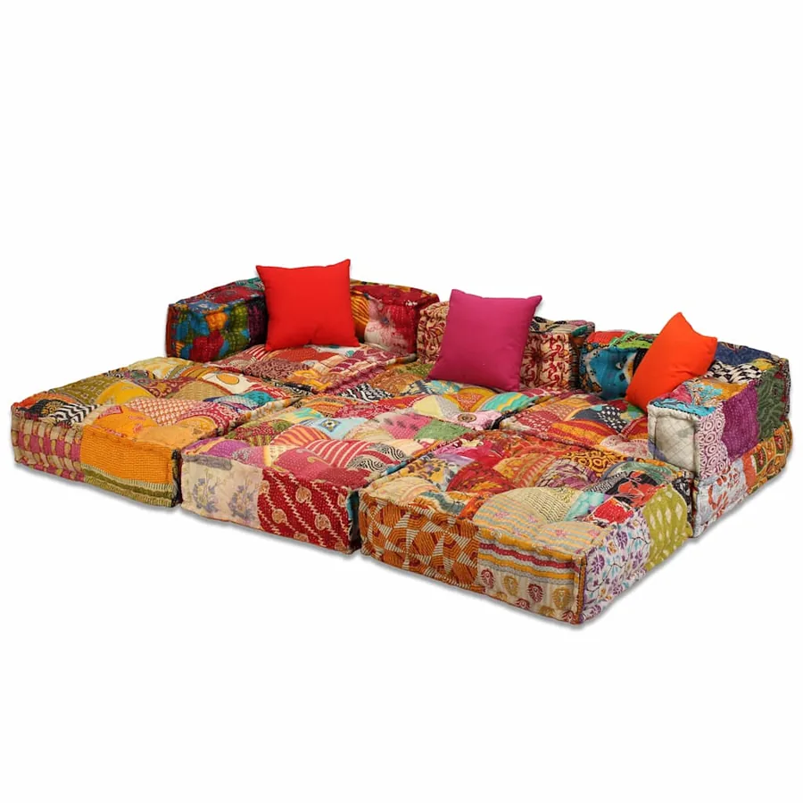 Pouf modulaire à 3 places Patchwork Tissu - 2