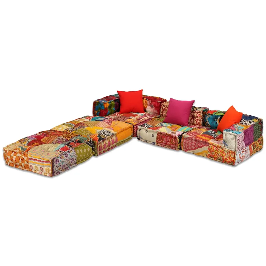 Pouf modulaire à 3 places Patchwork Tissu - 3
