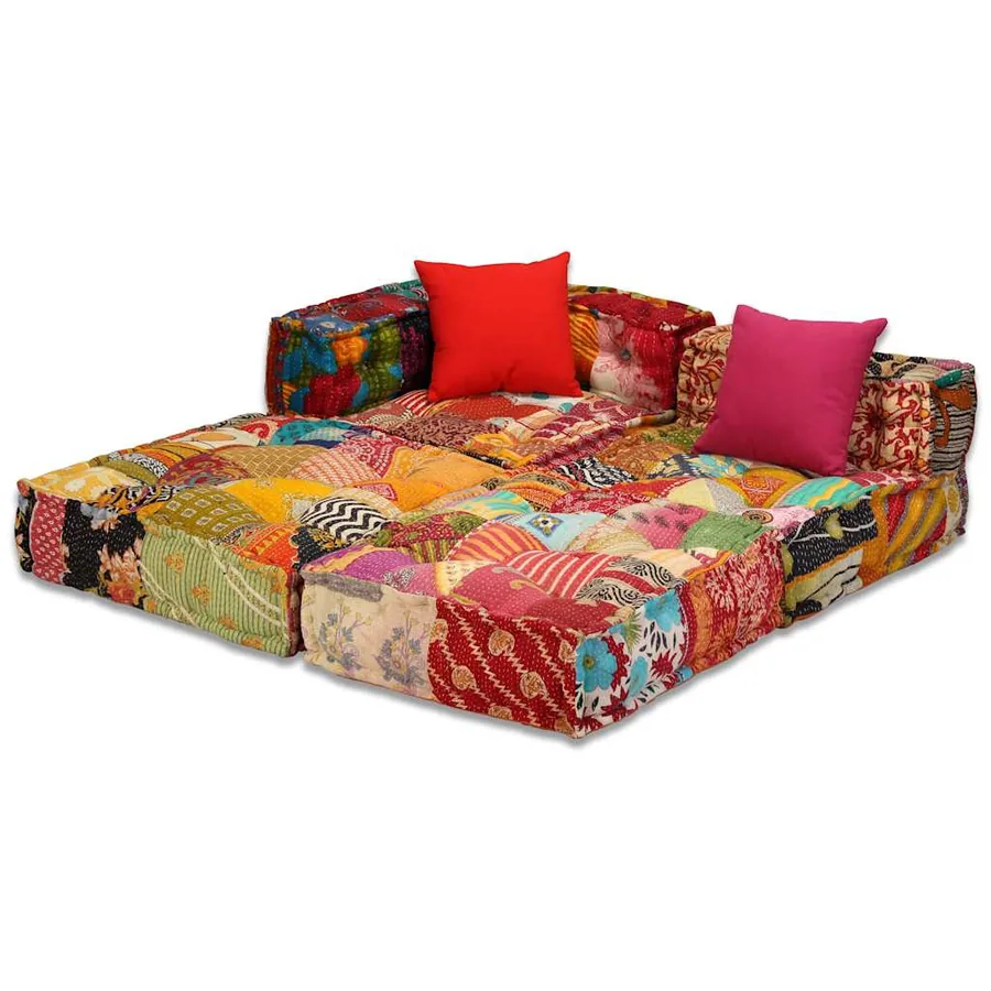 Pouf modulaire à 3 places Patchwork Tissu - 4