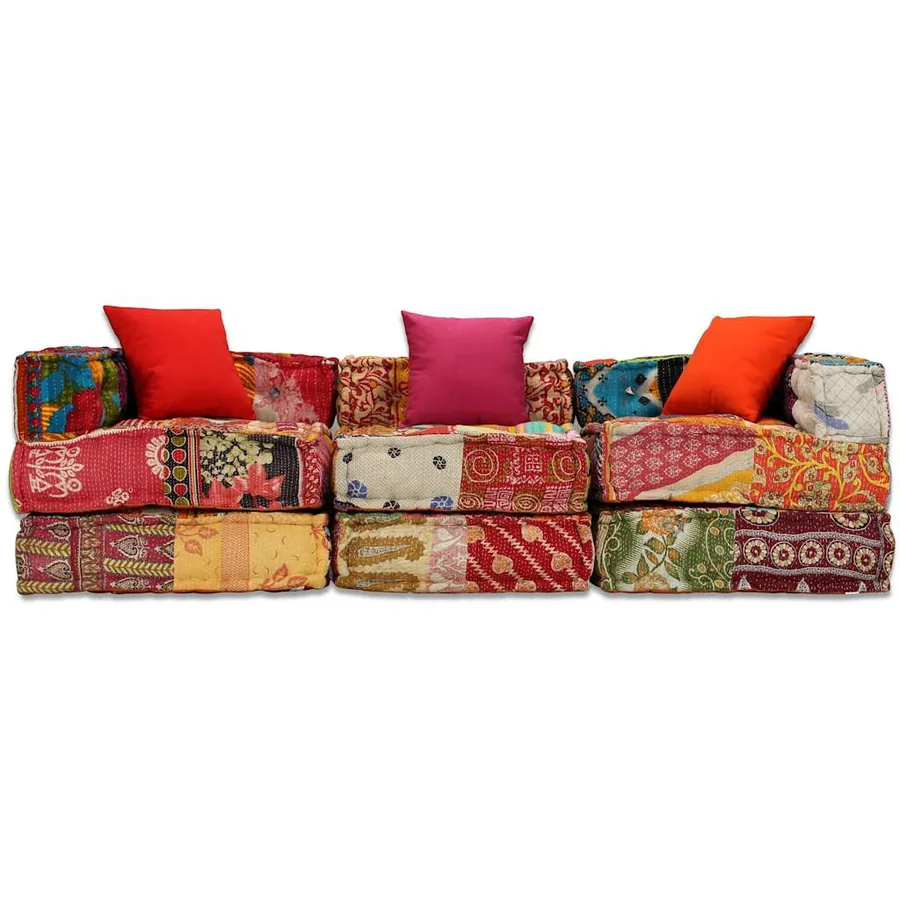 Pouf modulaire à 3 places Patchwork Tissu - 5