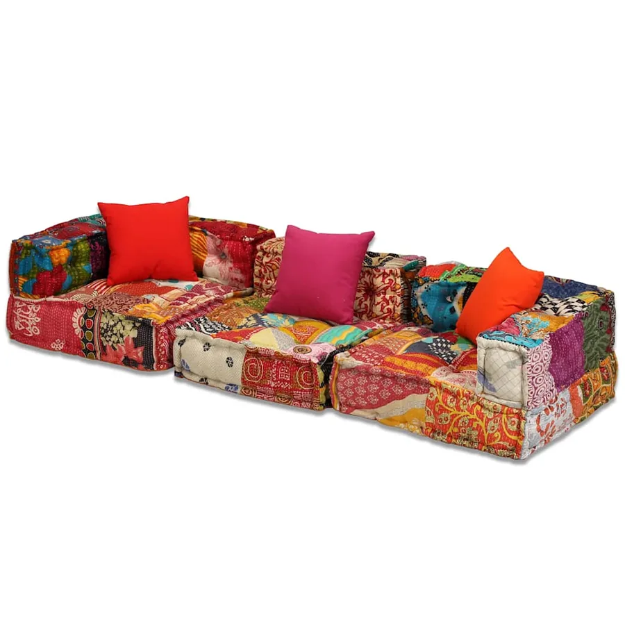 Pouf modulaire à 3 places Patchwork Tissu - 6