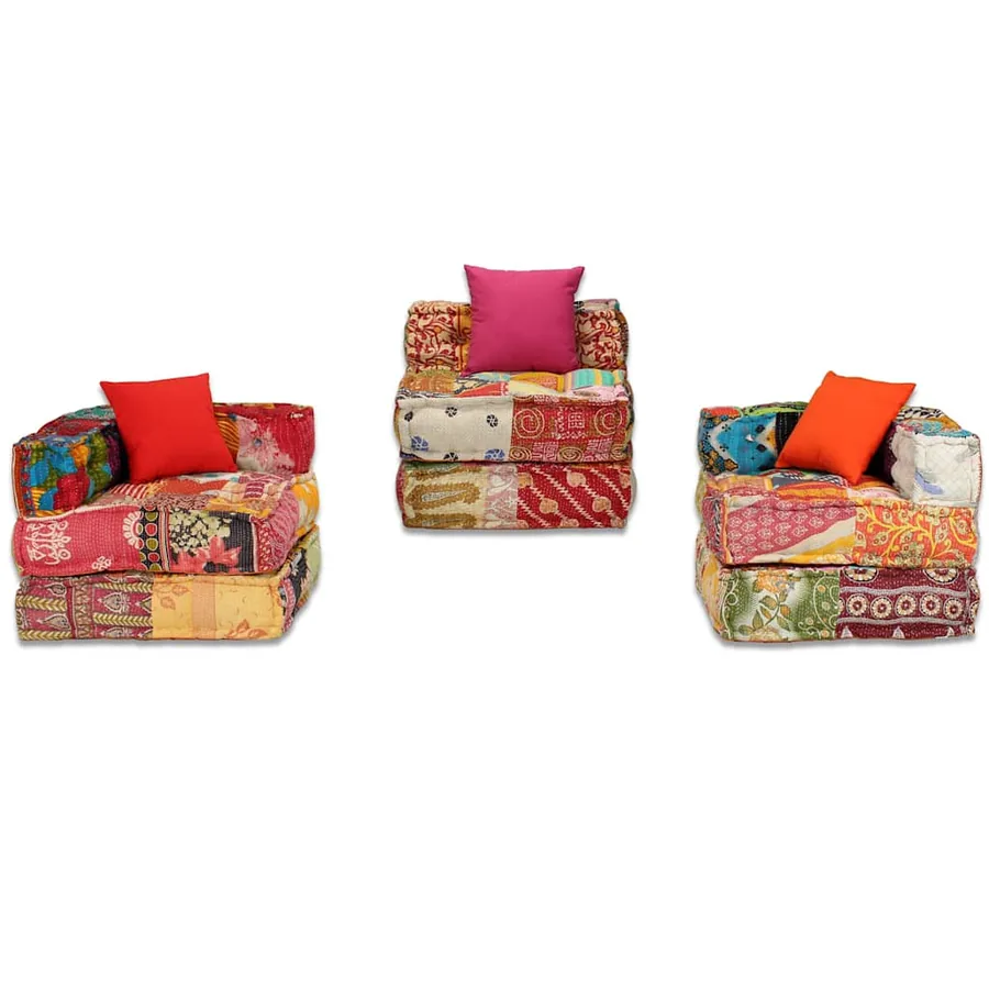 Pouf modulaire à 3 places Patchwork Tissu - 7
