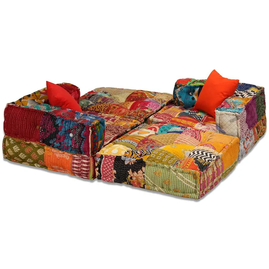 Pouf modulaire à 3 places Patchwork Tissu - 8
