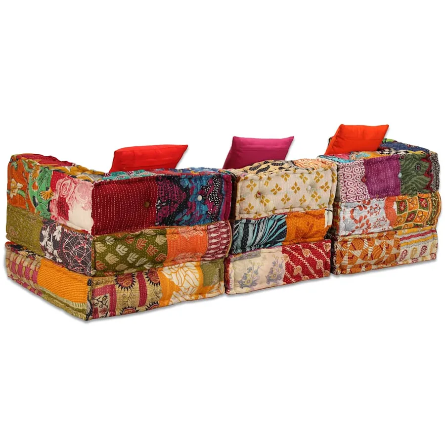 Pouf modulaire à 3 places Patchwork Tissu - 9
