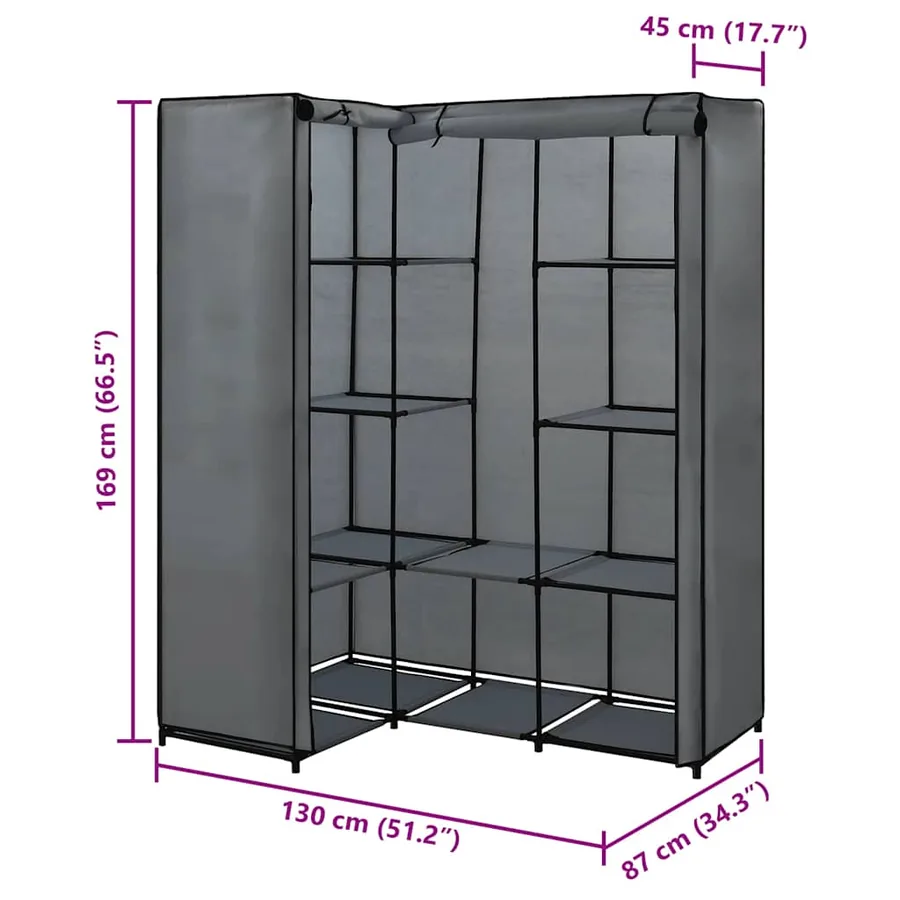Garde-robe d'angle Gris 130 x 87 x 169 cm - 6