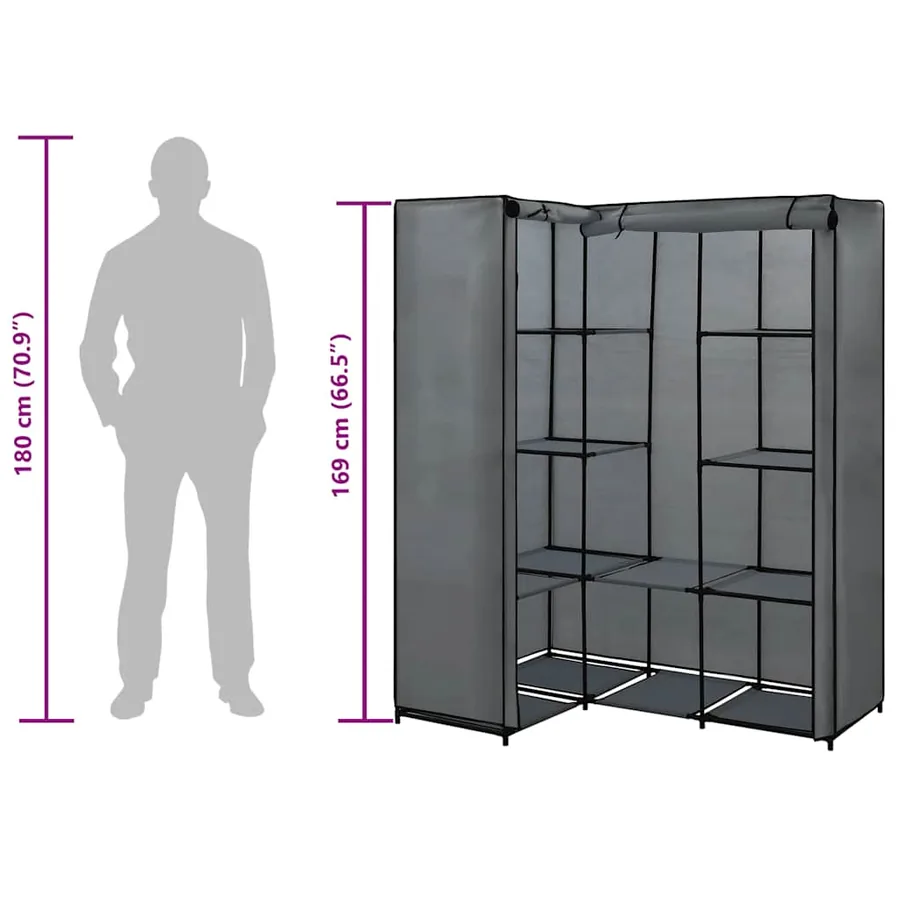 Garde-robe d'angle Gris 130 x 87 x 169 cm - 7