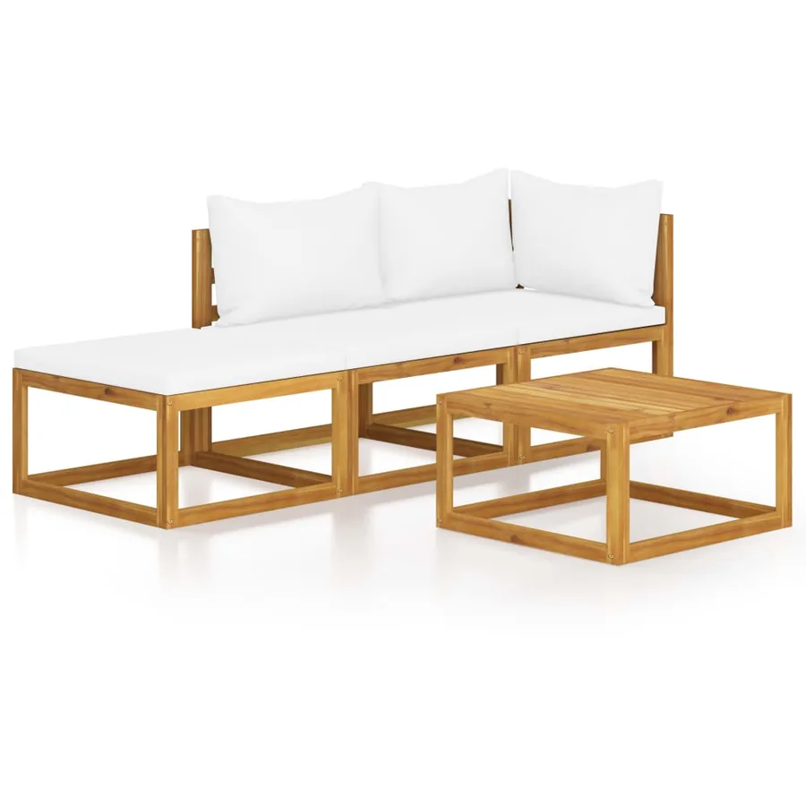 Salon de jardin 4 pcs avec coussin Crème Bois d'acacia solide - 2