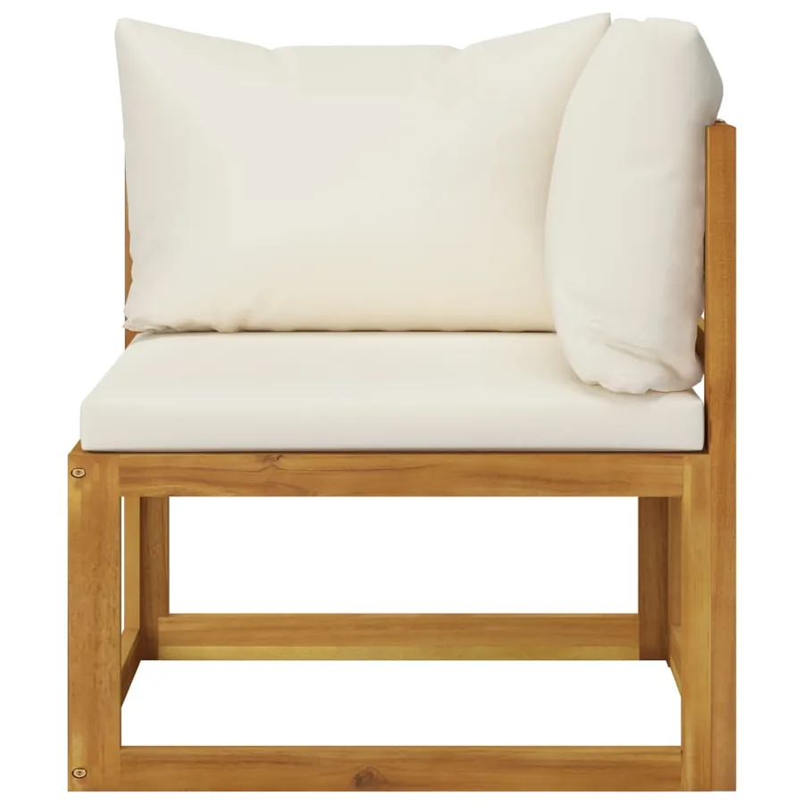 Salon de jardin 4 pcs avec coussin Crème Bois d'acacia solide - 5