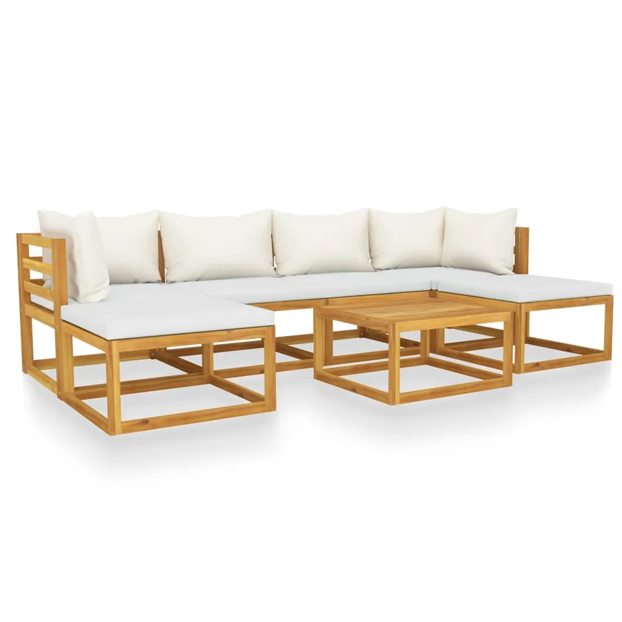 Salon de jardin 7 pcs avec coussin Crème Bois d'acacia solide - 2