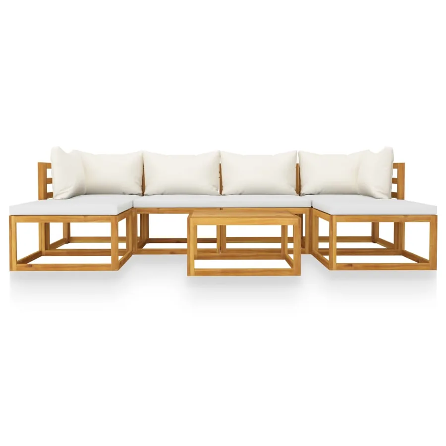 Salon de jardin 7 pcs avec coussin Crème Bois d'acacia solide - 3