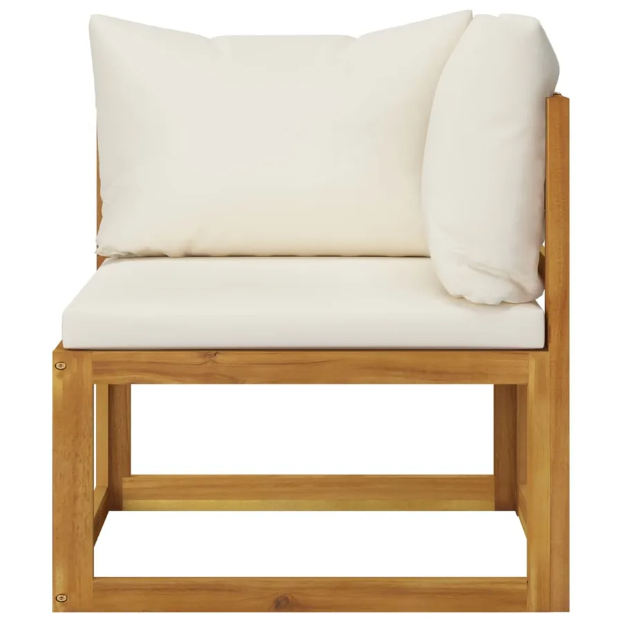 Salon de jardin 7 pcs avec coussin Crème Bois d'acacia solide - 5