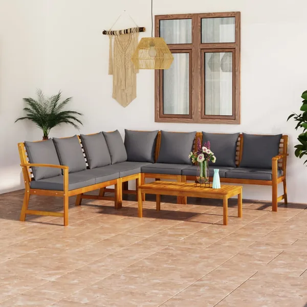 Salon de jardin 6 pcs avec coussin Bois d'acacia solide