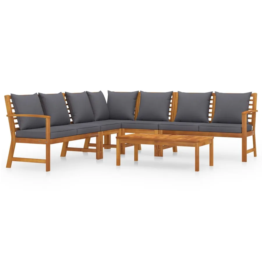 Salon de jardin 6 pcs avec coussin Bois d'acacia solide - 2