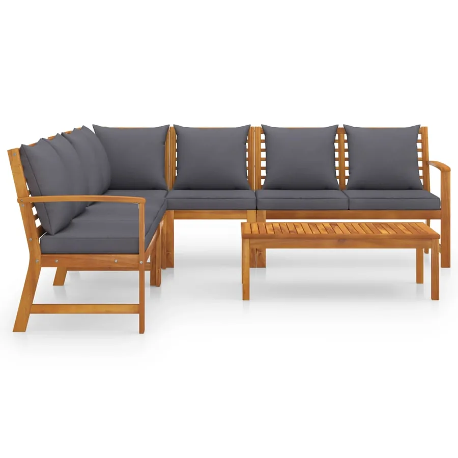 Salon de jardin 6 pcs avec coussin Bois d'acacia solide - 3