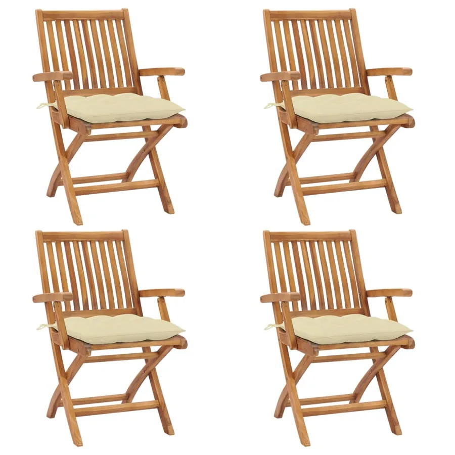 Chaises pliables de jardin avec coussins lot de 4 Teck solide