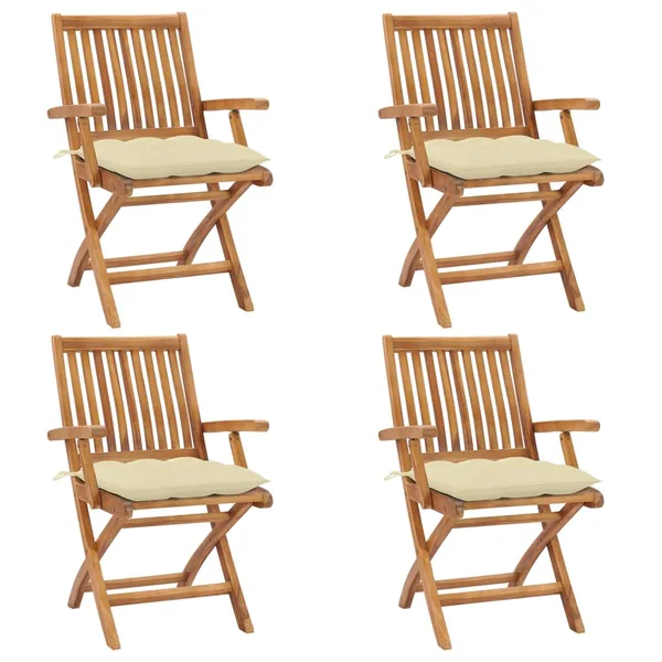 Chaises pliables de jardin avec coussins lot de 4 Teck solide