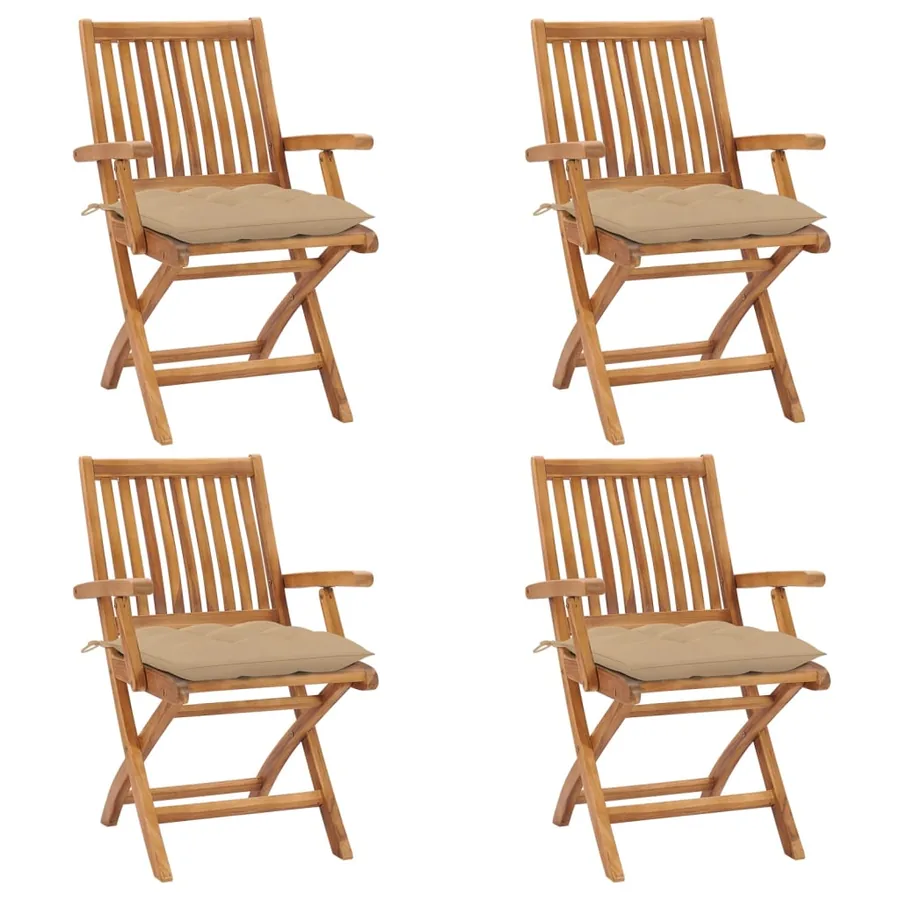 Chaises pliables de jardin avec coussins lot de 4 Teck solide - 13