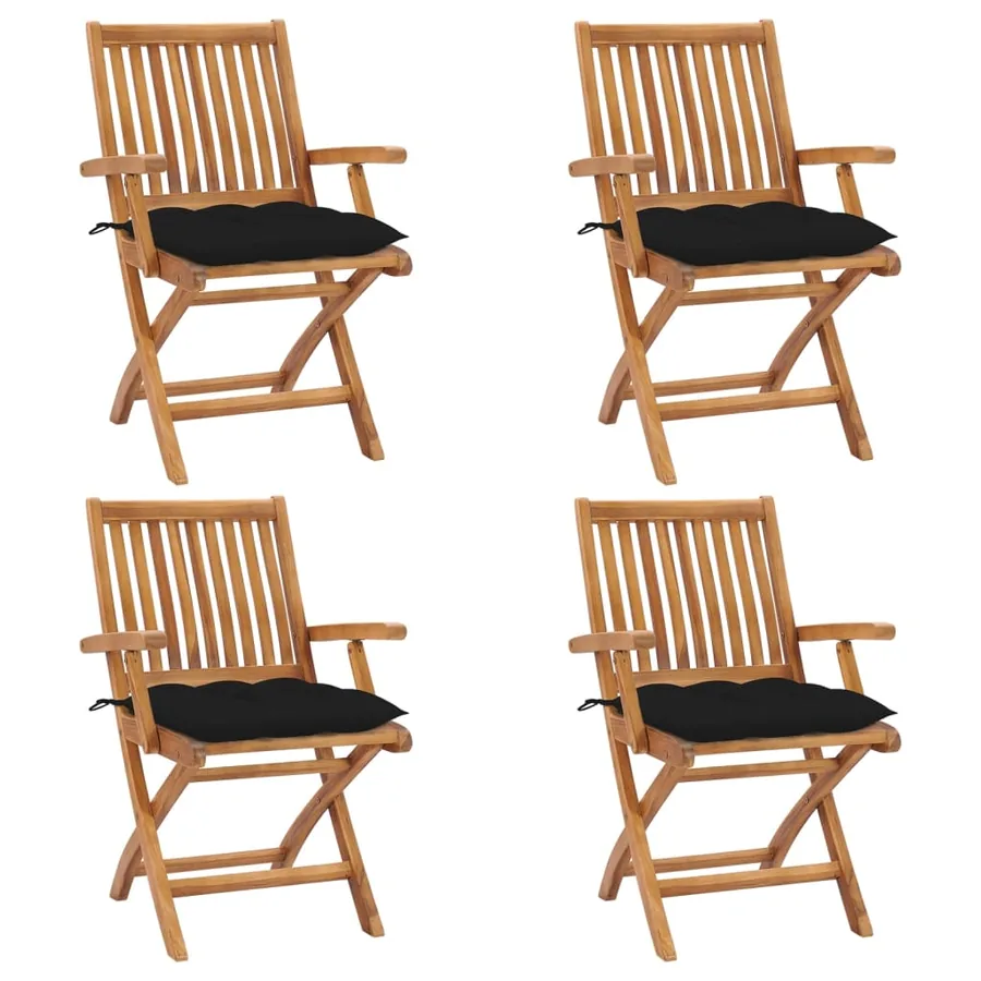 Chaises pliables de jardin avec coussins lot de 4 Teck solide - 25