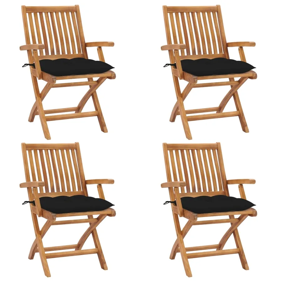 Chaises pliables de jardin avec coussins lot de 4 Teck solide - 37