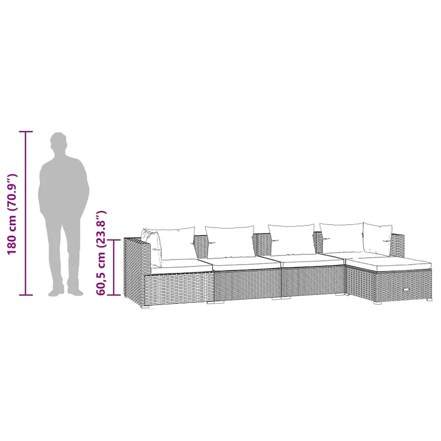 Salon de jardin 5 pcs avec coussins Résine tressée Gris - 10