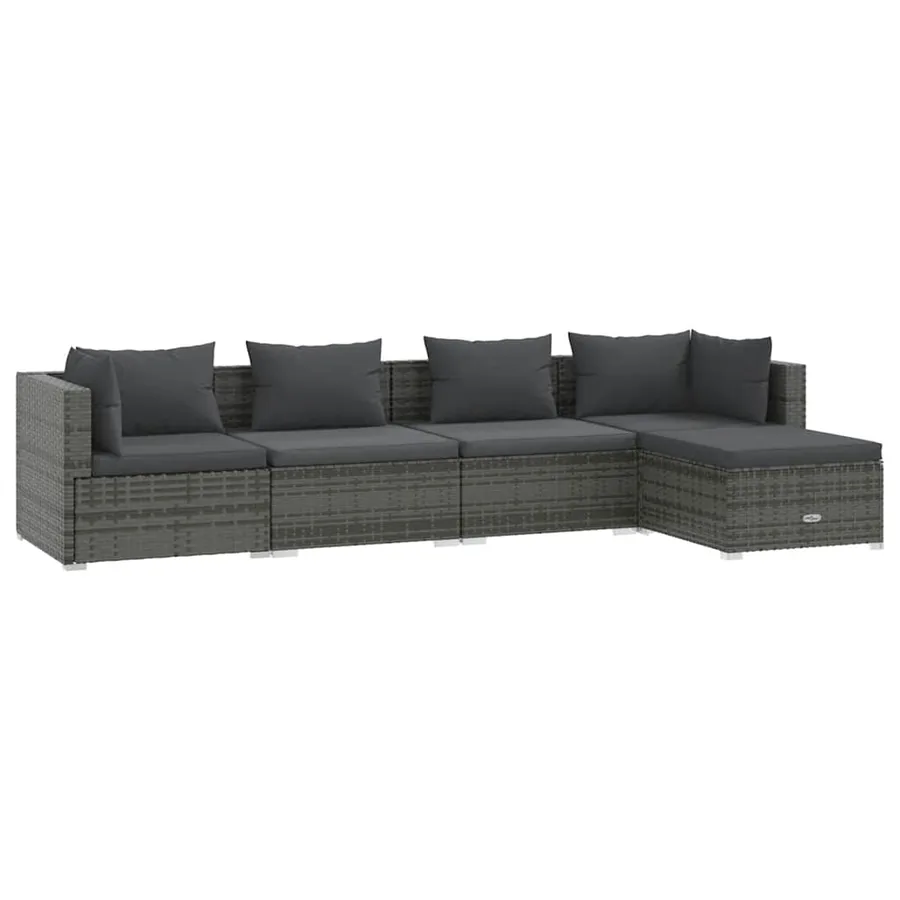 Salon de jardin 5 pcs avec coussins Résine tressée Gris - 2
