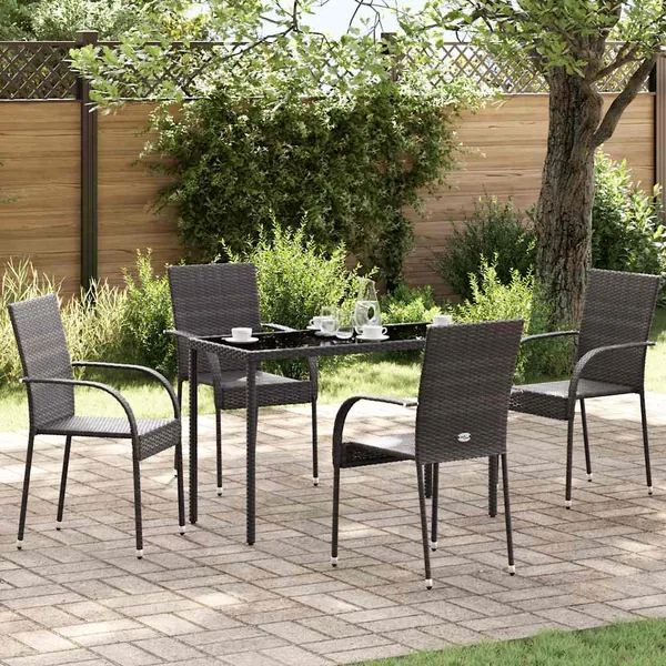Chaises empilables d'extérieur lot de 4 Résine tressée Marron