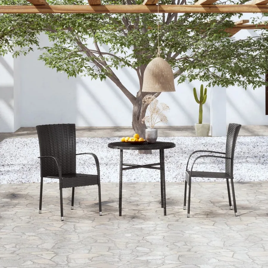 Ensemble à manger de jardin 3 pcs Résine tressée Noir
