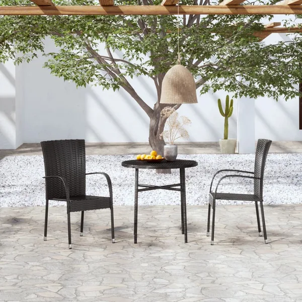 Ensemble à manger de jardin 3 pcs Résine tressée Noir