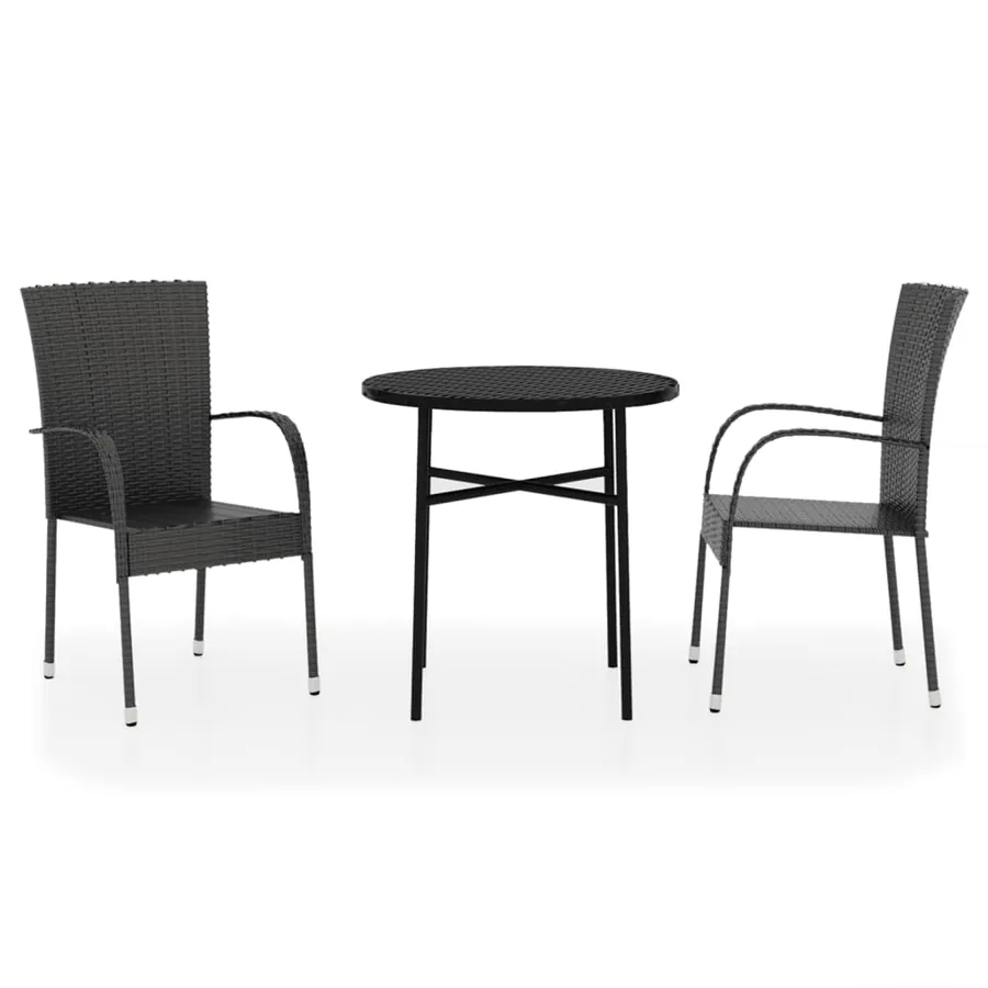 Ensemble à manger de jardin 3 pcs Résine tressée Noir - 2