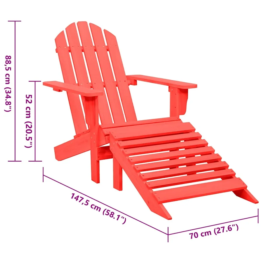 Chaise de jardin Adirondack avec pouf Bois de sapin Rouge - 8