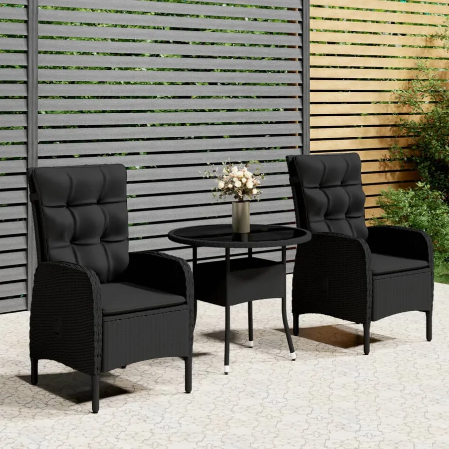 Ensemble de bistro de jardin 3 pcs Résine tressée Noir
