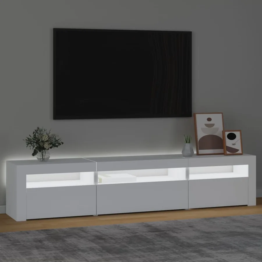 Meuble TV avec lumières LED Blanc 195x35x40 cm - 3