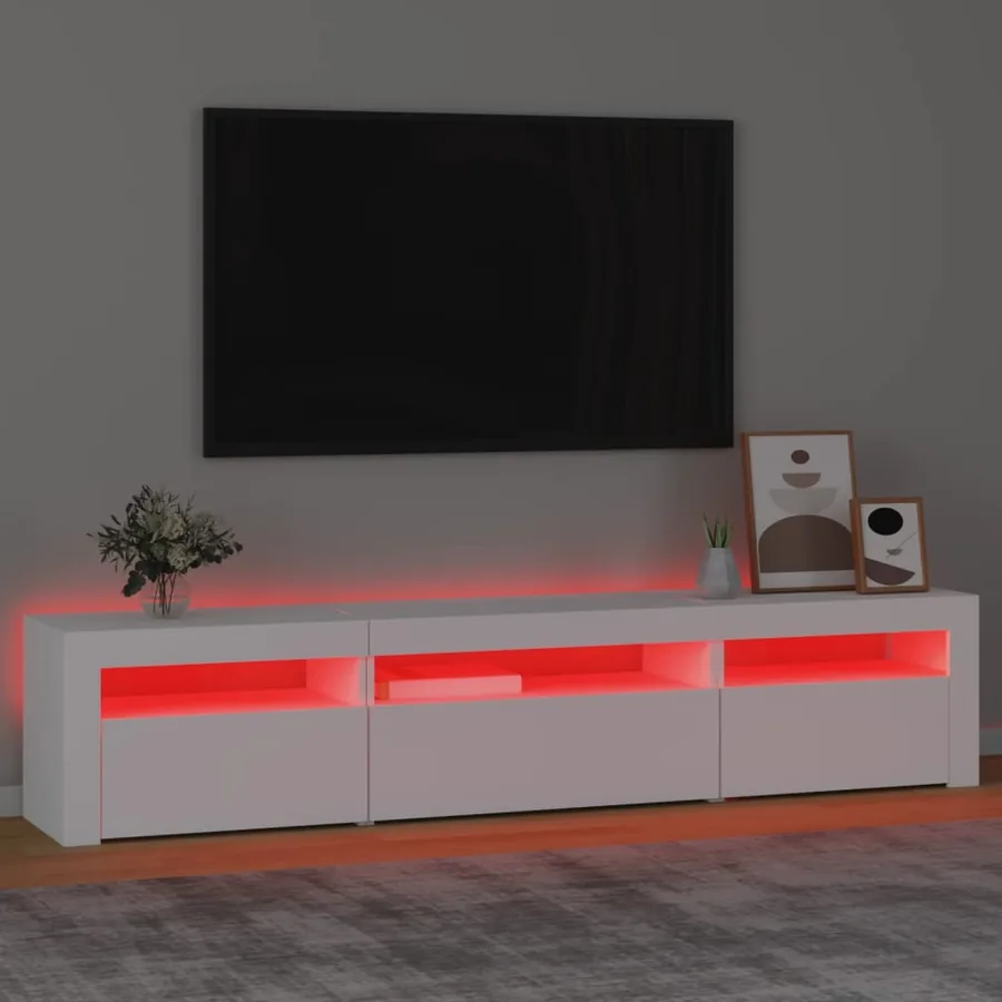 Meuble TV avec lumières LED Blanc 195x35x40 cm - 5