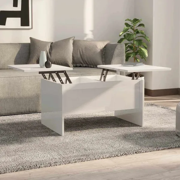 Table basse blanc brillant 80x50x42,5 cm bois d'ingénierie