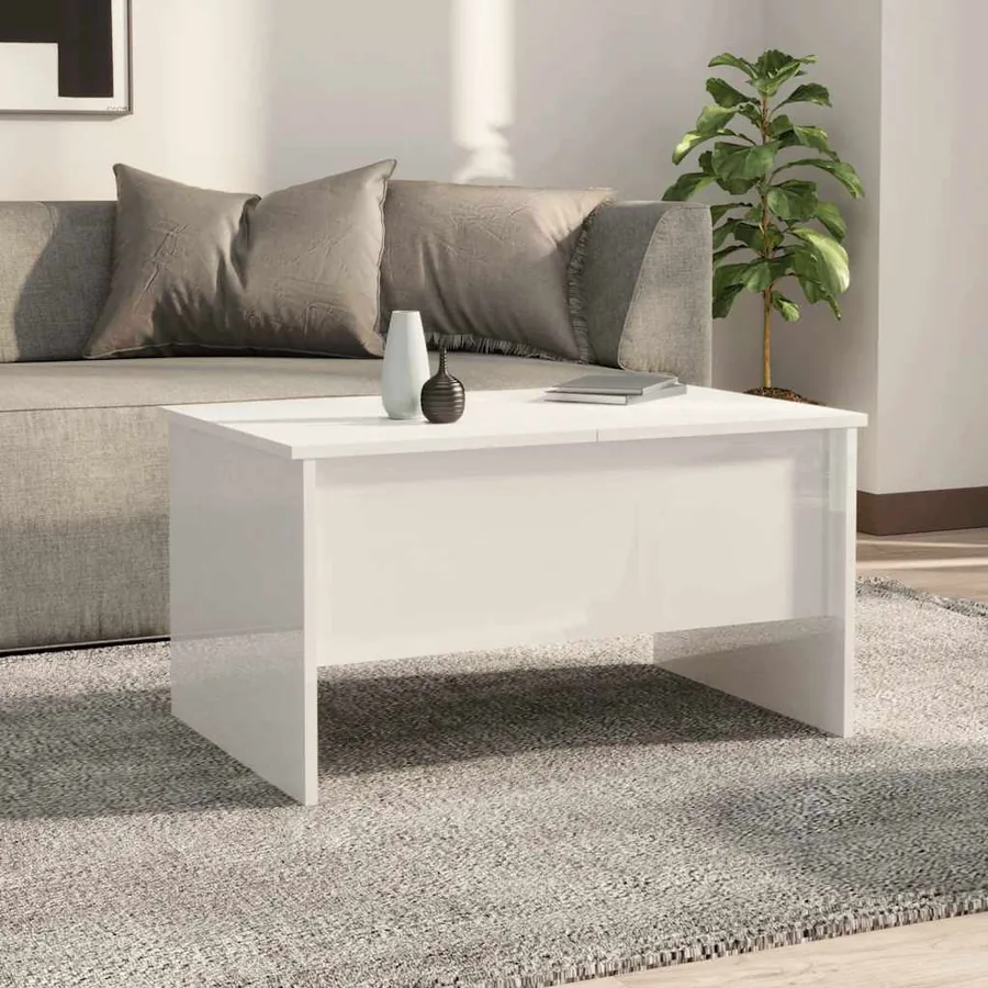 Table basse blanc brillant 80x50x42,5 cm bois d'ingénierie - 3