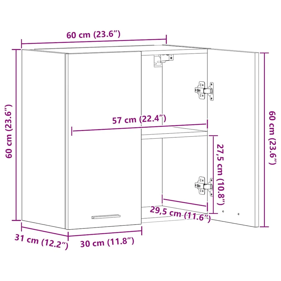 Armoire suspendue "Lyon" Noir 60 x 31 x 60 cm Bois d'ingénierie - 14