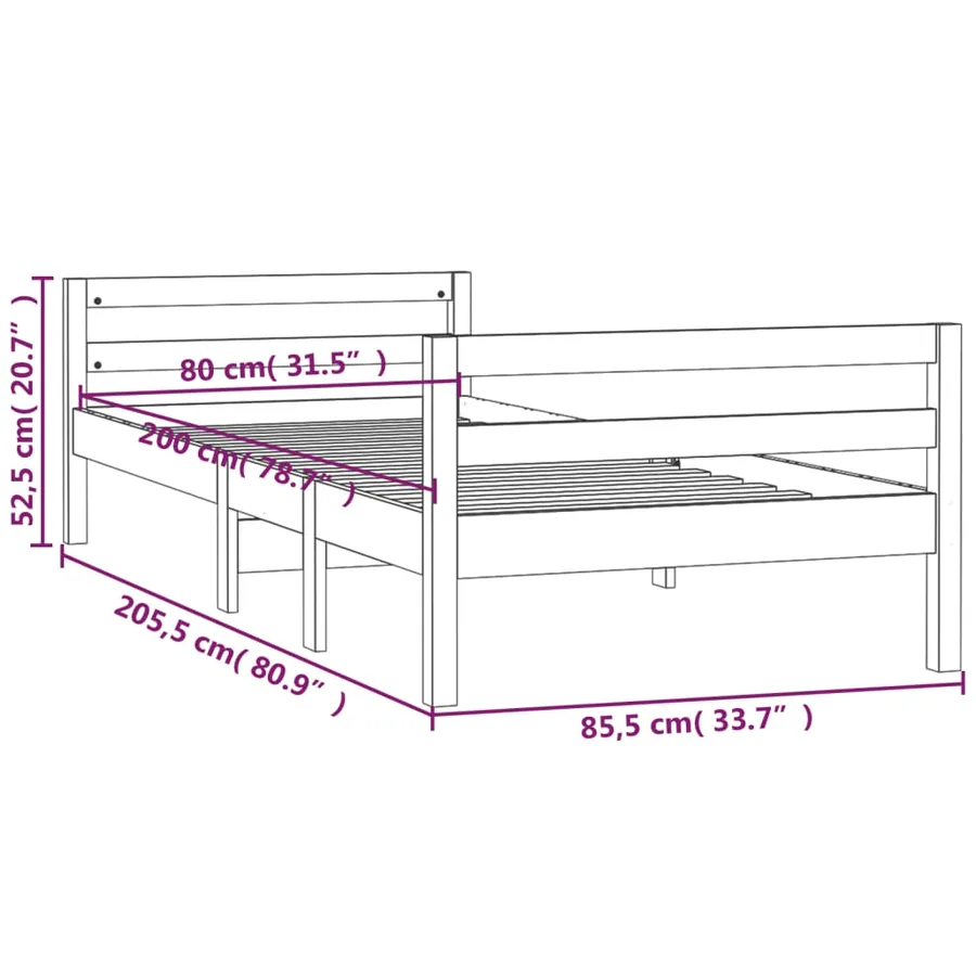 Cadre de lit sans matelas 80x200 cm bois massif de pin - 8