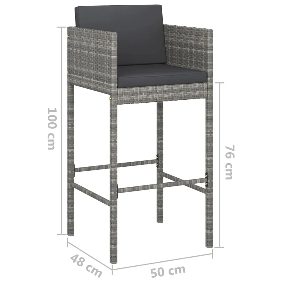 Ensemble de bar de jardin 3 pcs et coussins Résine tressée Gris - 8