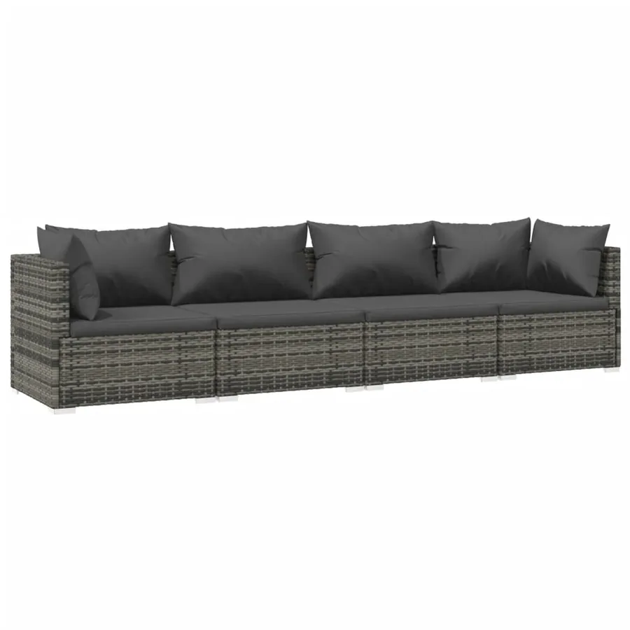 Salon de jardin 4 pcs avec coussins résine tressée gris - 2