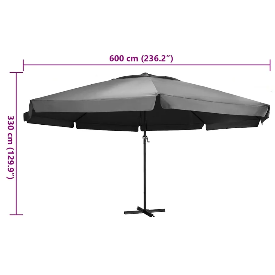 Parasol de jardin avec mât en aluminium 600 cm anthracite - 6
