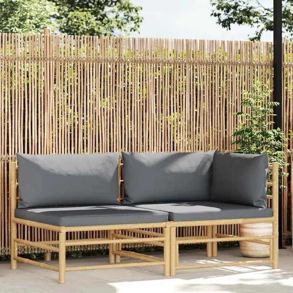 Salon de jardin 2 pcs avec coussins gris foncé Bambou