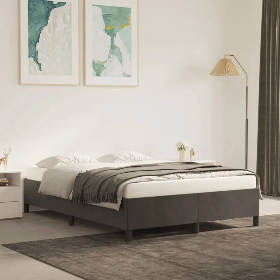 Cadre de lit sans matelas gris foncé 140x200 cm velours