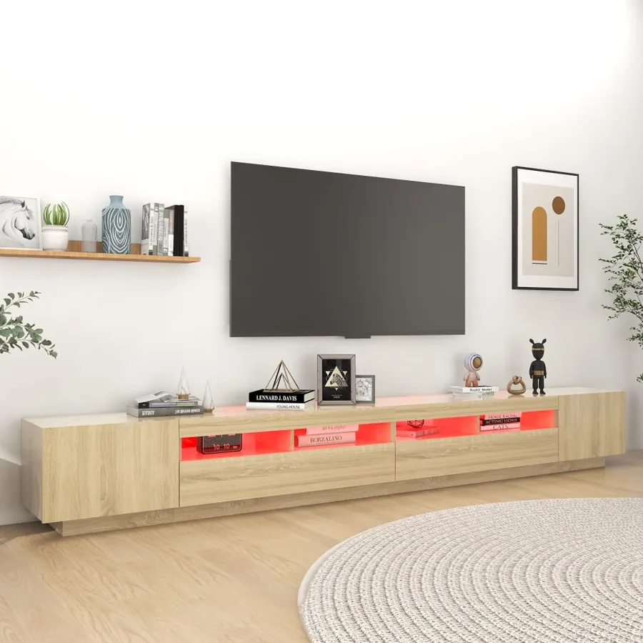 Meuble TV avec lumières LED Chêne sonoma 300x35x40 cm - 4