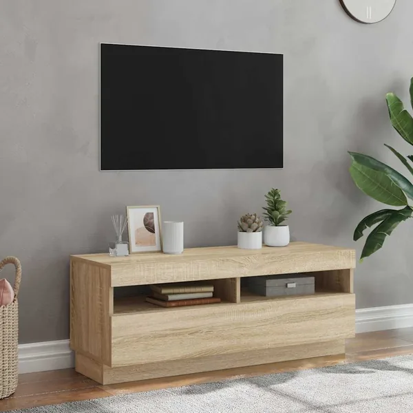 Meuble TV avec lumières LED chêne sonoma 100x35x40 cm