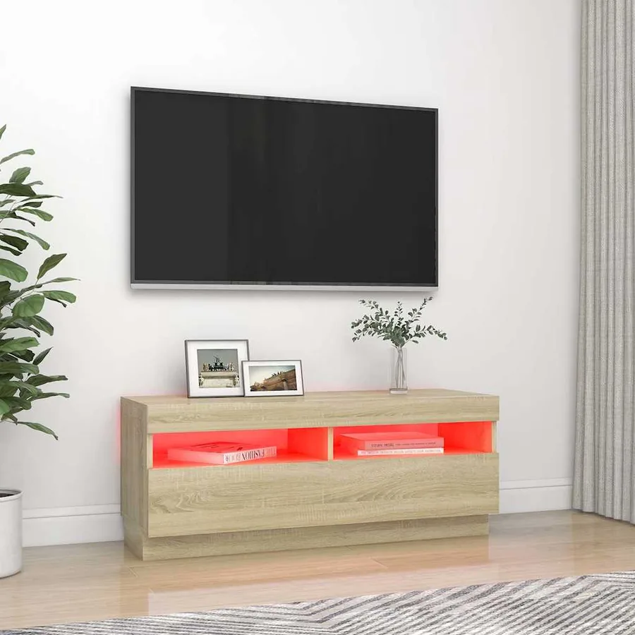 Meuble TV avec lumières LED chêne sonoma 100x35x40 cm - 3