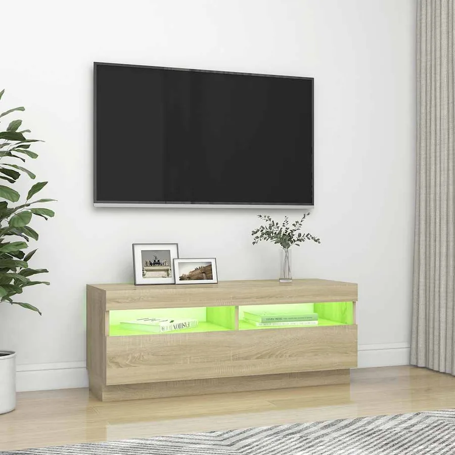 Meuble TV avec lumières LED chêne sonoma 100x35x40 cm - 4